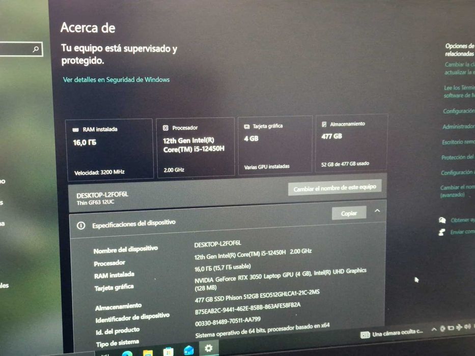 MSI Thin GF63 12UC / 16RAM / i5-12450H / RTX3050 (4GB) / 144Hz