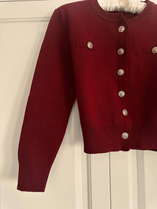 Costum fusta si bluza , masura S / M , culoare rosu / visiniu