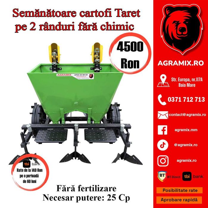 Semanatoare cartofi fara chimic, utilaj plantat cartofi pe 2 randuri
