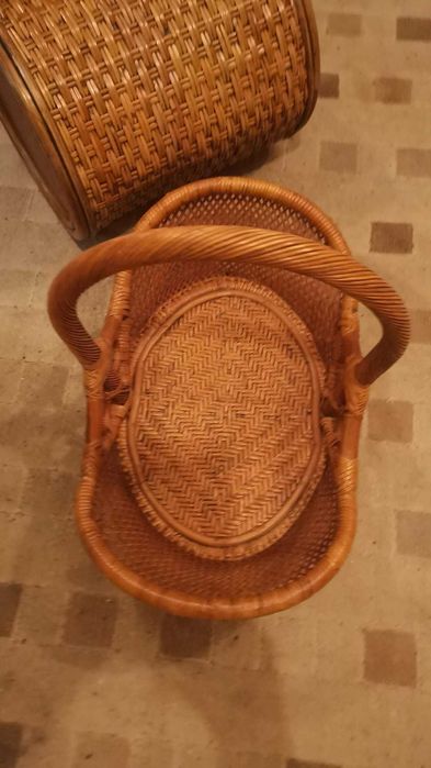 set 3 buc cos rotund ratan bambus natural impletit