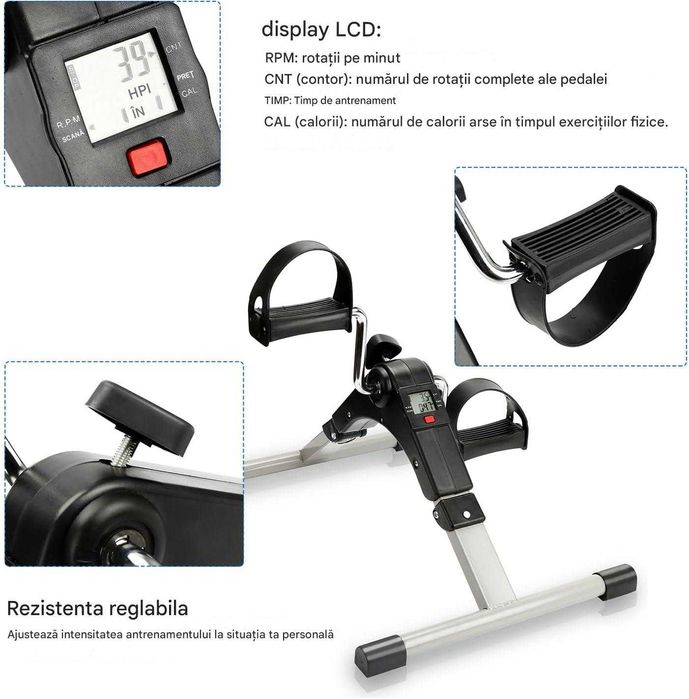 Aparat cu pedale pt. brate si picioare afisaj LCD rezistenta reglabila
