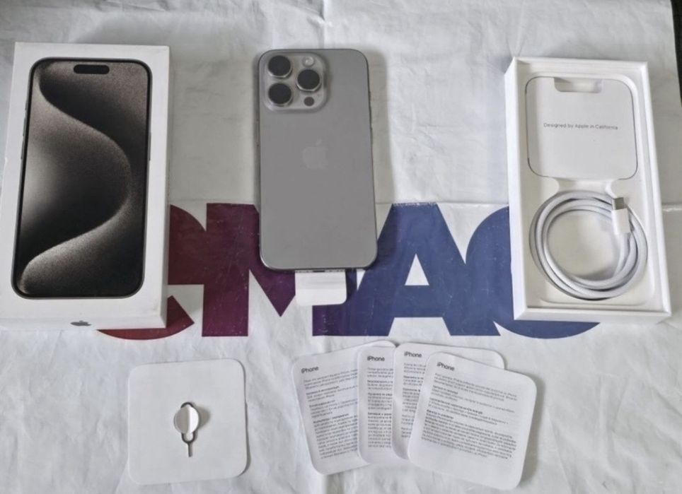 КАТО НОВ 256GB iPhone 15 Pro ЕМАГ Гаранция 2025 г. Natural | Сив