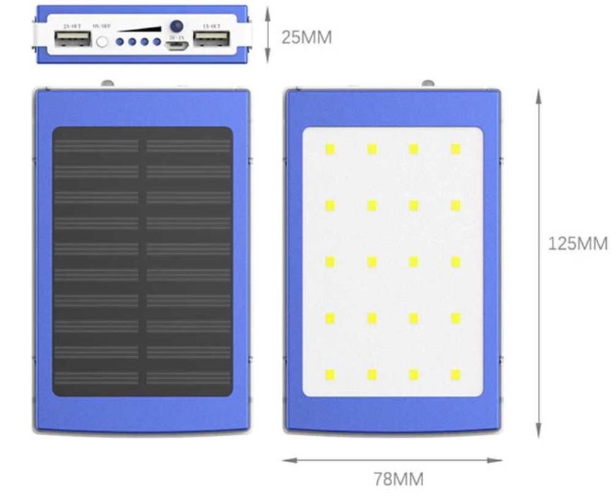 Baterie externa 30000 mAH incarcare solara si panou led