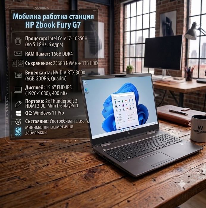 HP ZBook Fury 15 G7 | i7-10850H | 16GB RAM | 256 NVMe+1TB HDD| RTX 3000 6GB