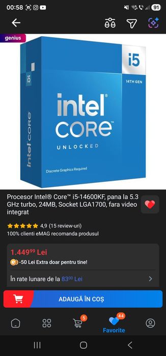 Vând Kit Placă de bază DDR5+procesor I5 14600kf