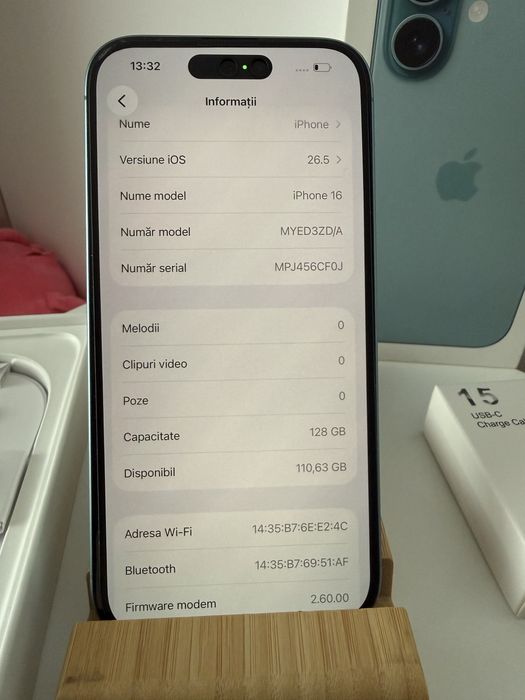 iPhone 16, 128Gb, Bat 88%, la cutie