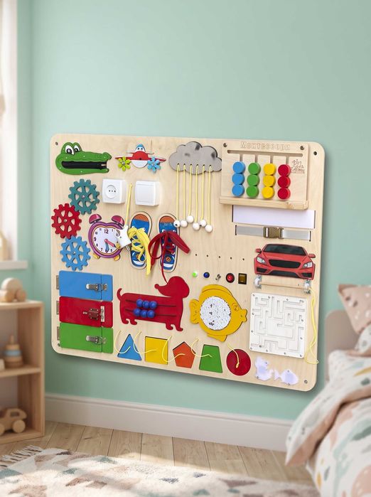 Bolalar uchun Rivojlantiruvchi Montessori Bizibord 90x70 sm