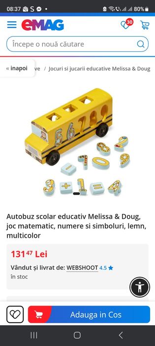 Autobuz jucărie de lemn cu cifre