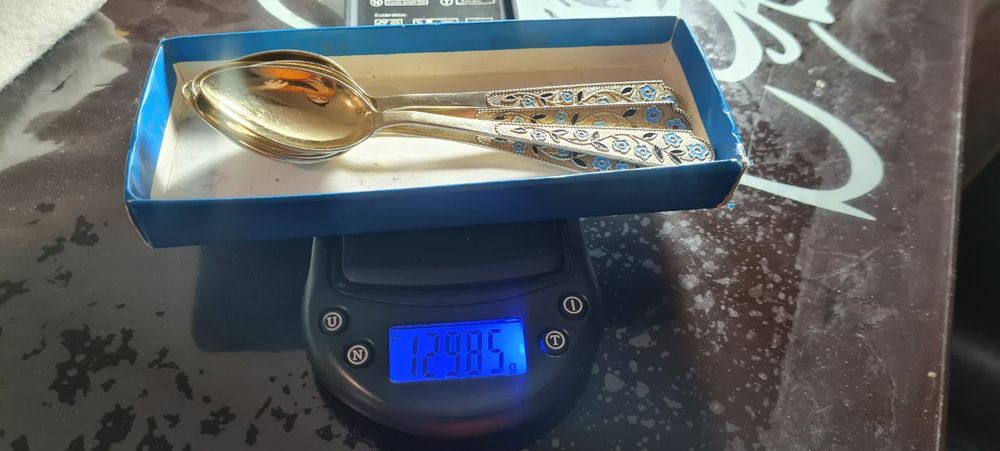 Столовые ложки.серебро 875 пр.с позолотой.