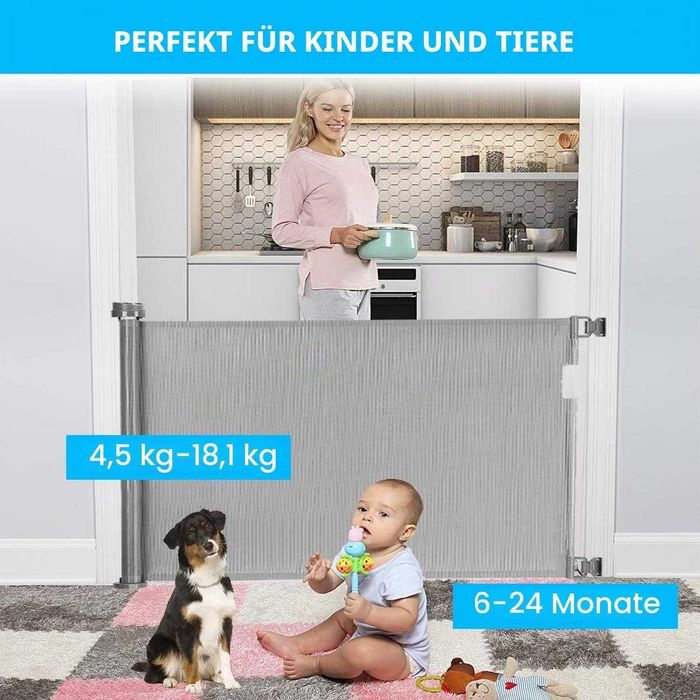 REDUS de la 220 RON, Poarta de Siguranta Retractabila si Extensibila 150 Cm x 86 inaltime, pentru Bebelusi/ copii sau animale