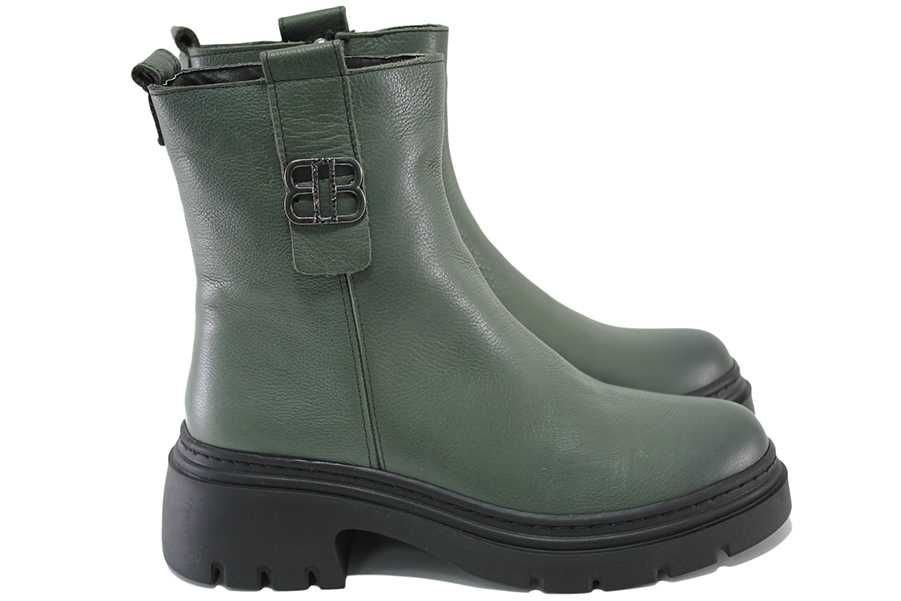 Зелени дамски боти - естествена кожа