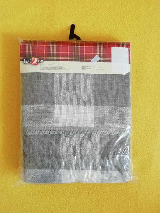 Нова светлосива ленена покривка за маса + 4 салфетки