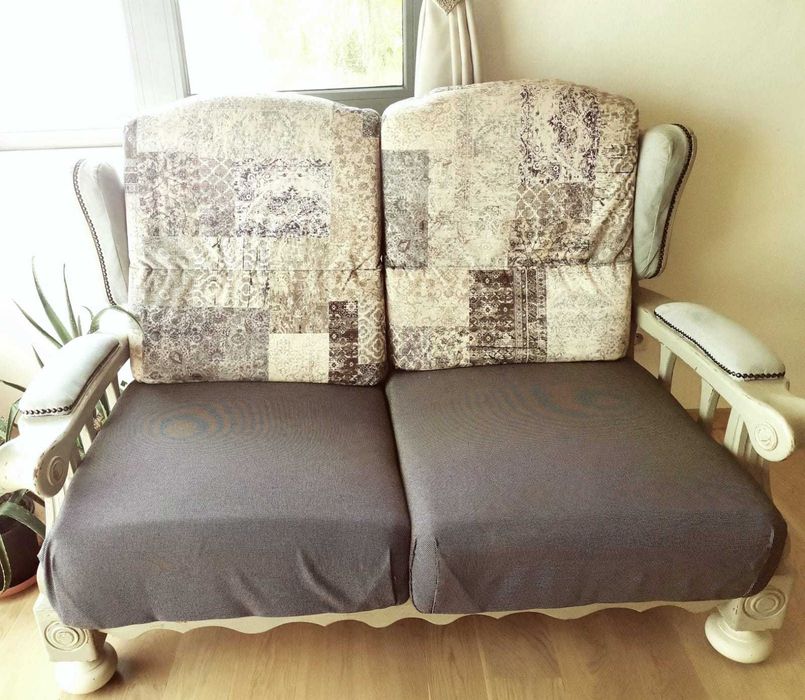 De vanzare set canapea si fotoliu, lemn masiv - reconditionate manual!