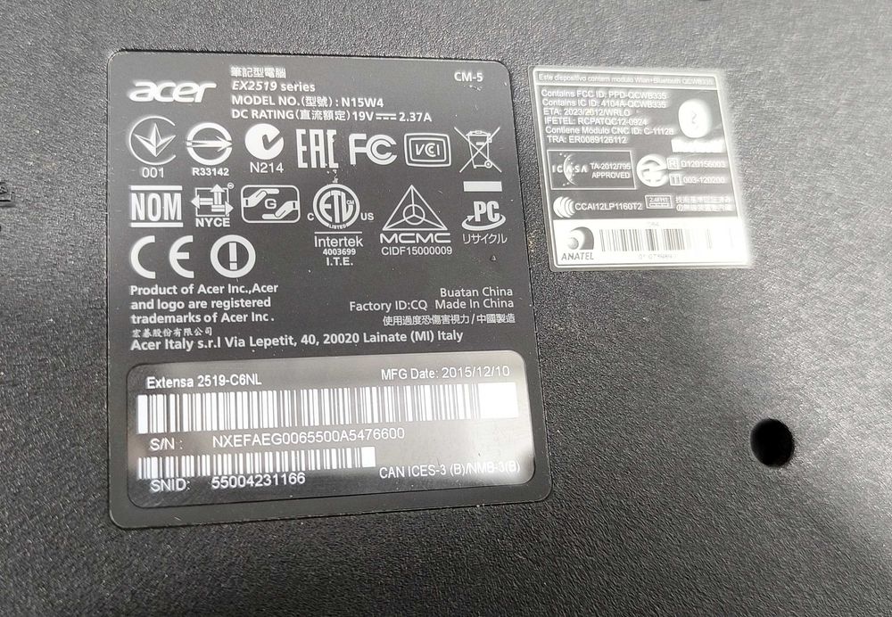 Laptop Intel Celeron N3050 - Acer EX2519 series - N15W4 - functional, instalat