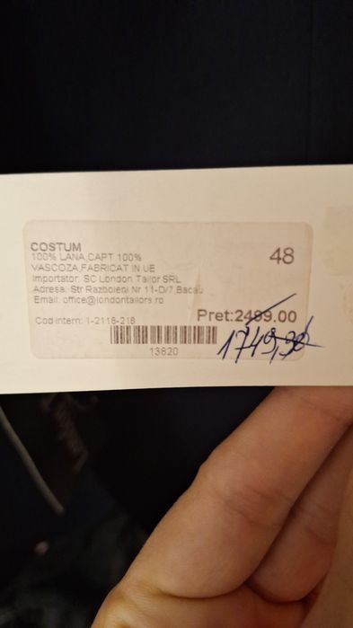 Costum London Tailor mărimea 48