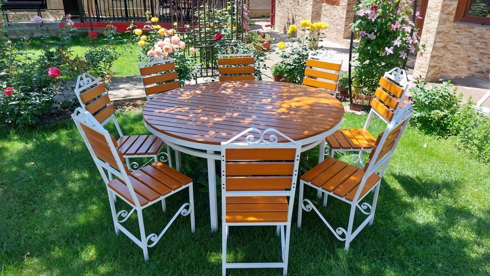 Set masa rotunda cu 8 scaune