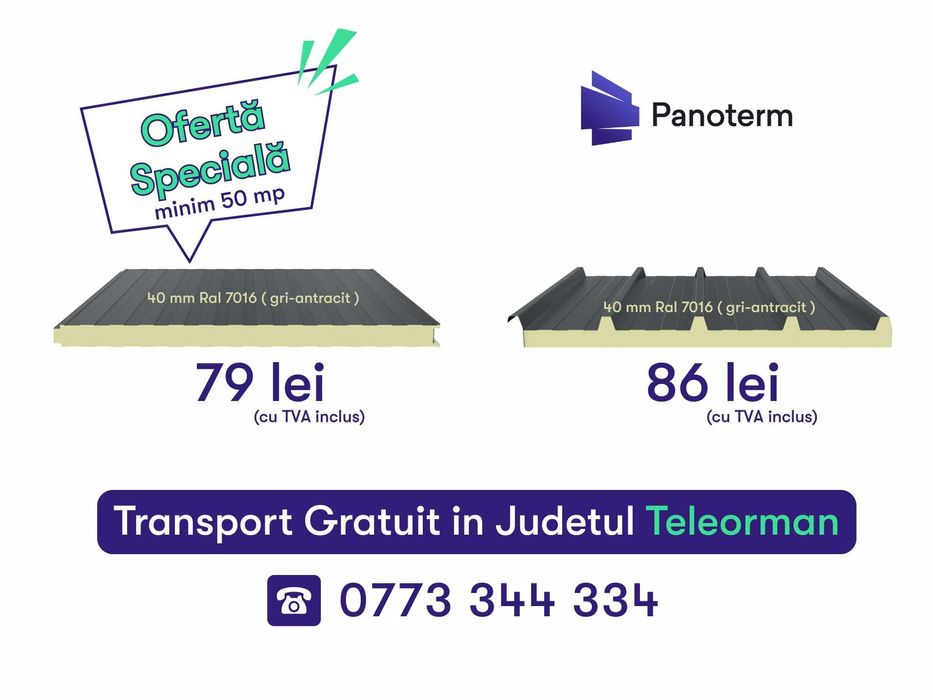 Panouri Sandwich - Transport GRATUIT pentru minim 50 mp - Alexandria