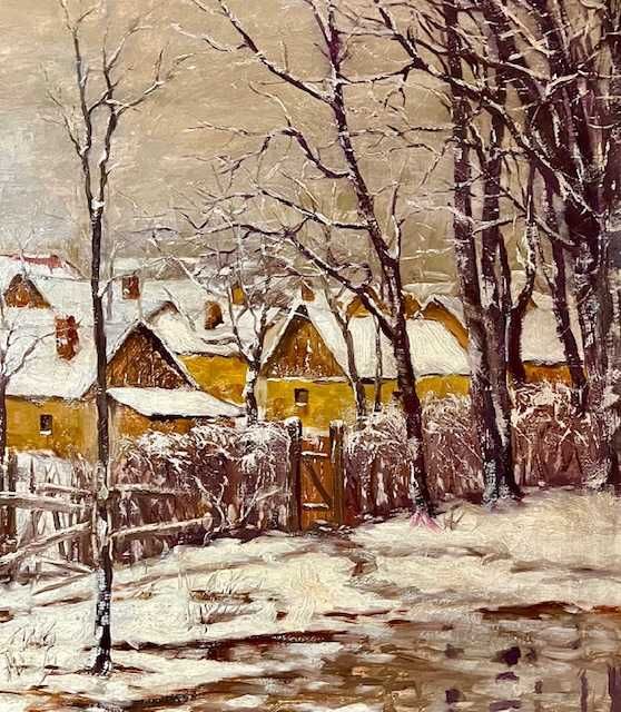 "IARNA IN SAT" SUPERB! Tablou VECHI, ulei/panza, semnat 80x60cm+Rama