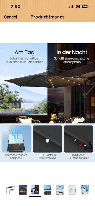 Луксозен градински чадър с LED осветление – 350 см