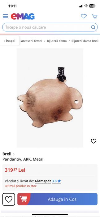 pandantiv ark metal copper orignal nou