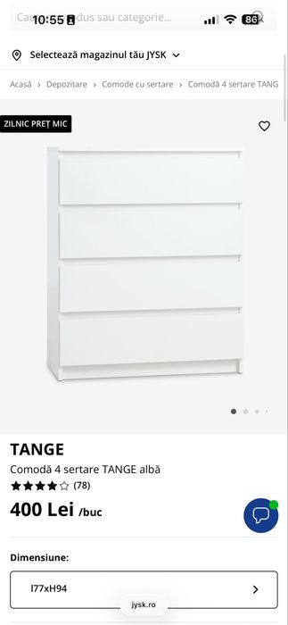 Comodă 4 sertare TANGE albă