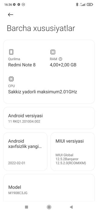 Redmi bot 8    xotira  6/128