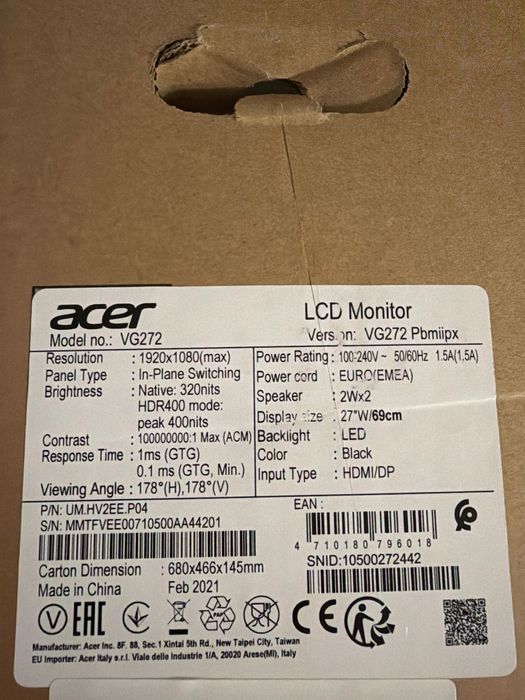Монитор 27 Acer Nitro VG272Pbmiipx (UM.HV2EE.P04)