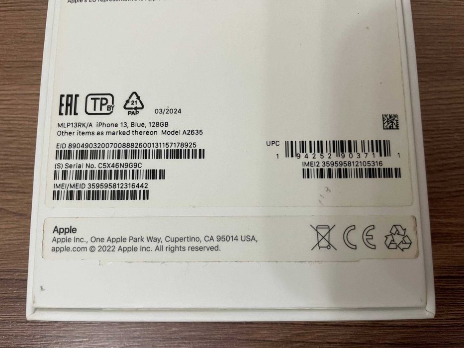 Смартфон Apple iPhone 13 Blue 128Gb