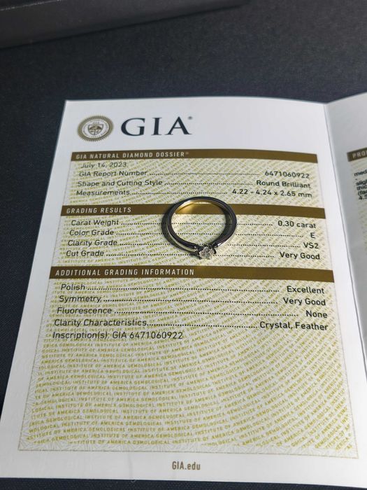 GIA Сертифициран Диамантен Пръстен 0.30ct. E/VS2 18к Бяло Злато