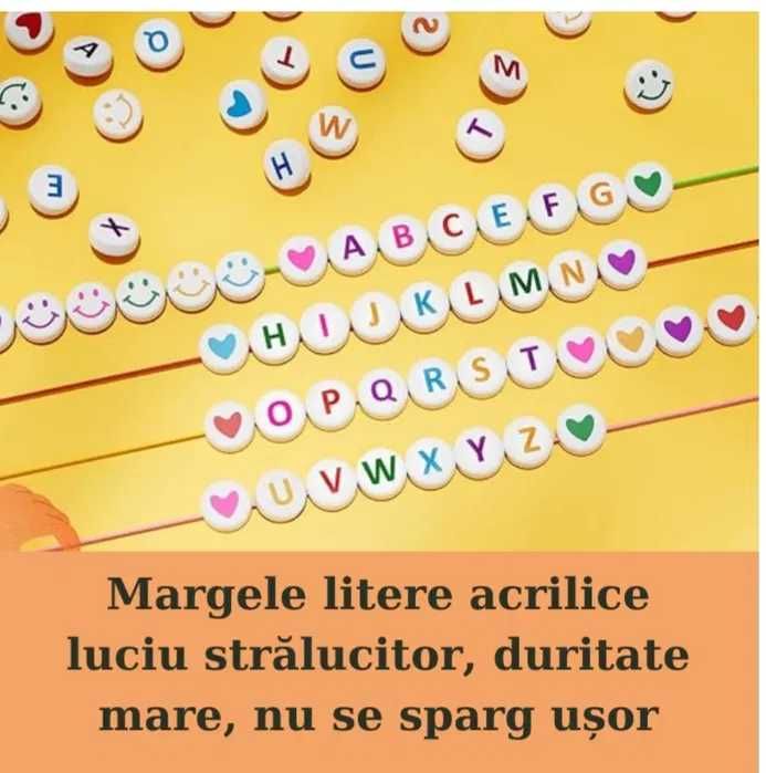 Margele albe rotunde cu litere colorate, 800 buc, alfabet A-Z