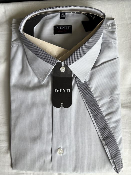 Светлосива мъжка риза с къс ръкав, р-р 43/44 (XL), от памук/полиестер