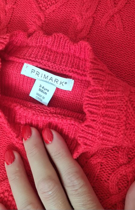 Rochie rosie fete tricot cu mânecă lunga mărimea 104 GEMENE