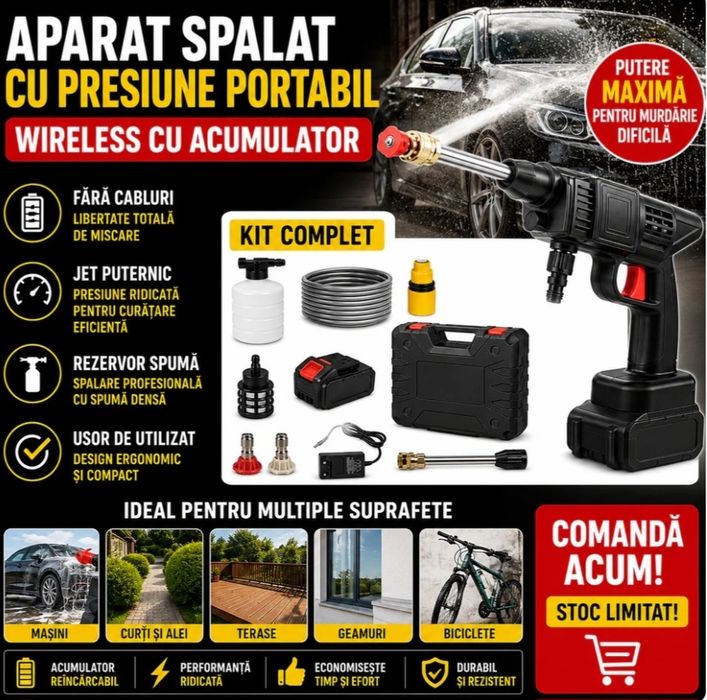 Aparat de spalat cu  Presiune Puternic 20 Bari cu 2 Acumulatori 8L/min