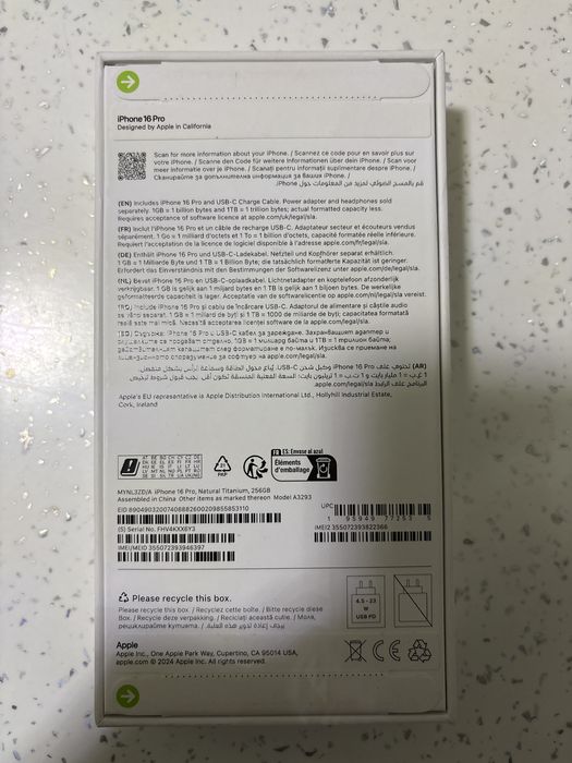 Iphone 16 pro, Natural Titanium, 256 GB, sigilat