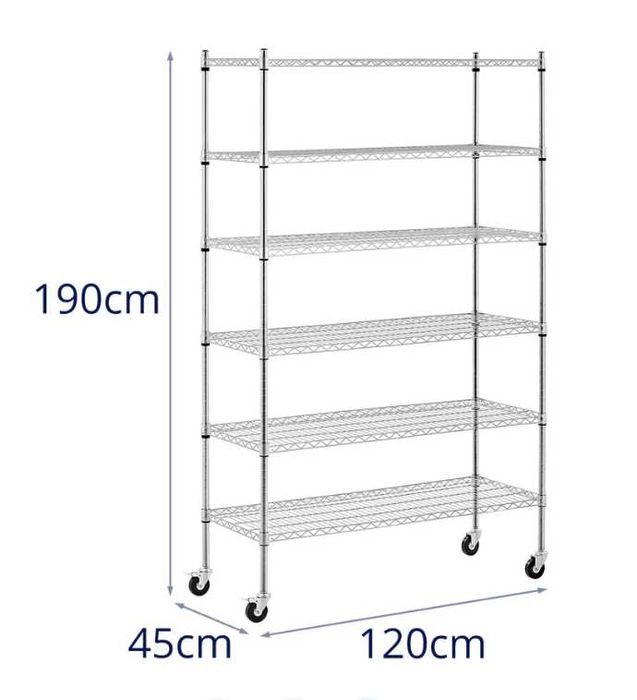 Метален рафт - 120 x 45 x 189 см - 90 кг - 4 колелца - Royal Catering
