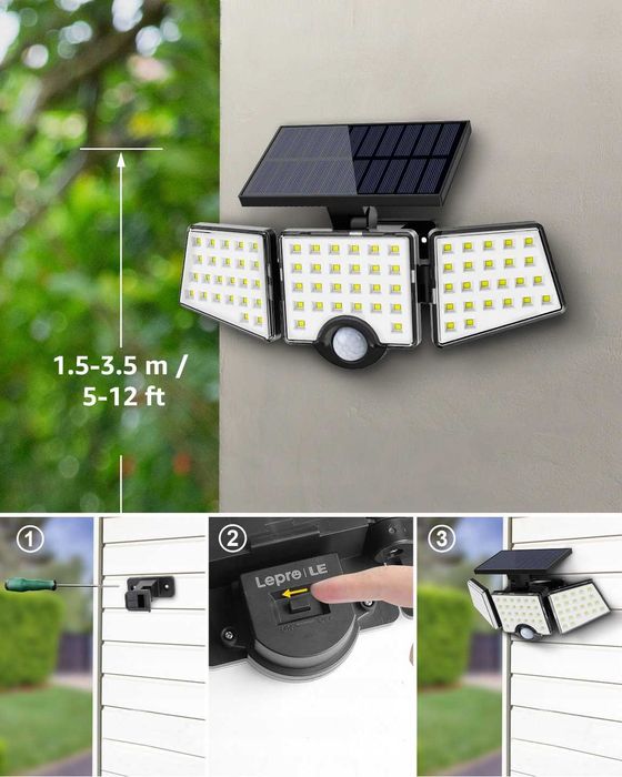 Соларни охранителни лампи Lepro, 1200LM слънчеви прожектори със сензор