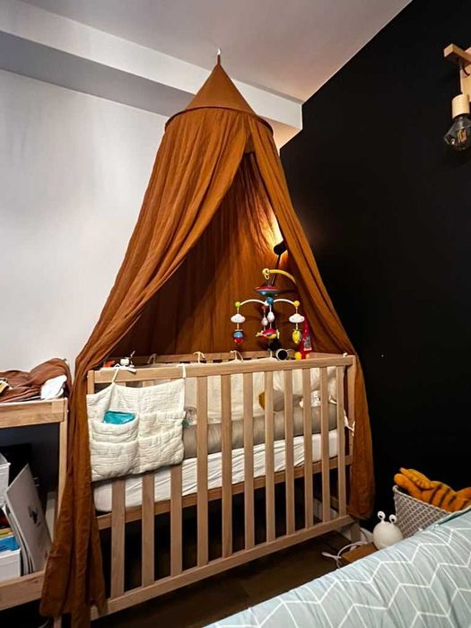 Pătuț copii lemn masiv fag (8 trepte) + Saltea fibră cocos 120x60 cm