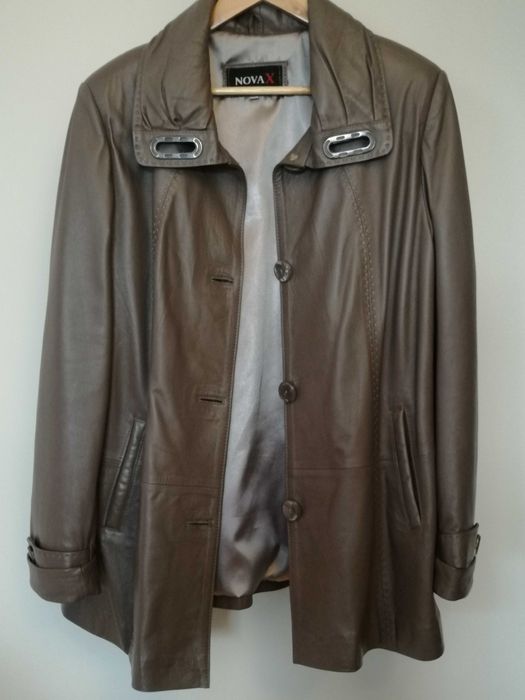 Geaca / jacheta piele XL, noua, culoare taupe