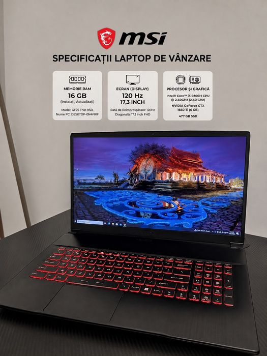 Laptop MSI 17,3 inch, Intel i5, GTX1660Ti