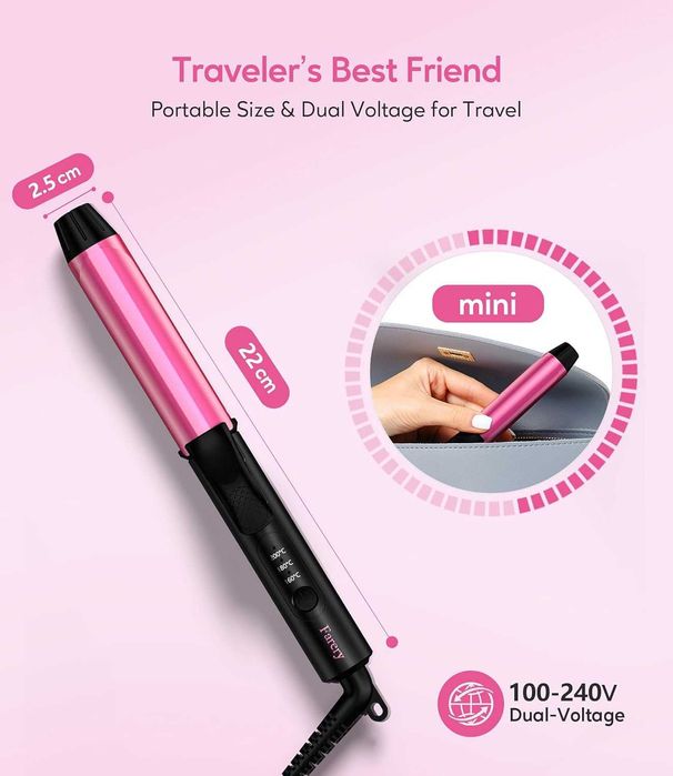 FARERY Керамична мини маша за къдрене с кератин и арган, 25 мм