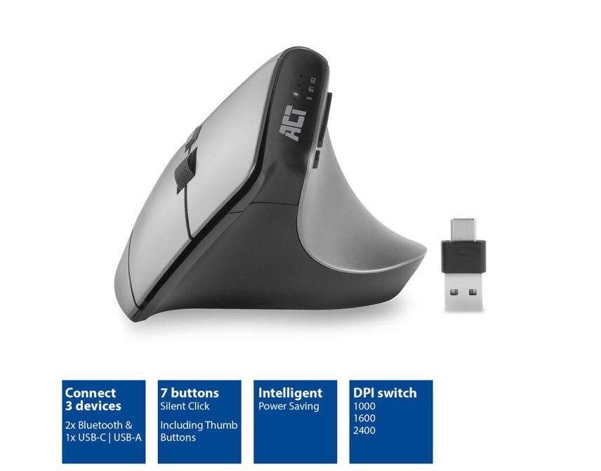 Ергономична мишка - ACT Ergonomic Mouse with Bluetooth and USB-C/USB-A