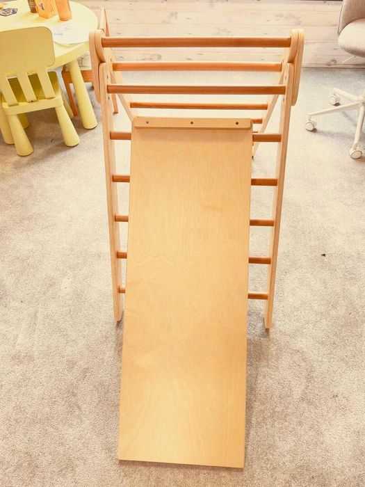 Set Montessori 3 in 1 Triunghi de Catarat, Lemn cu Tobogans Escalada