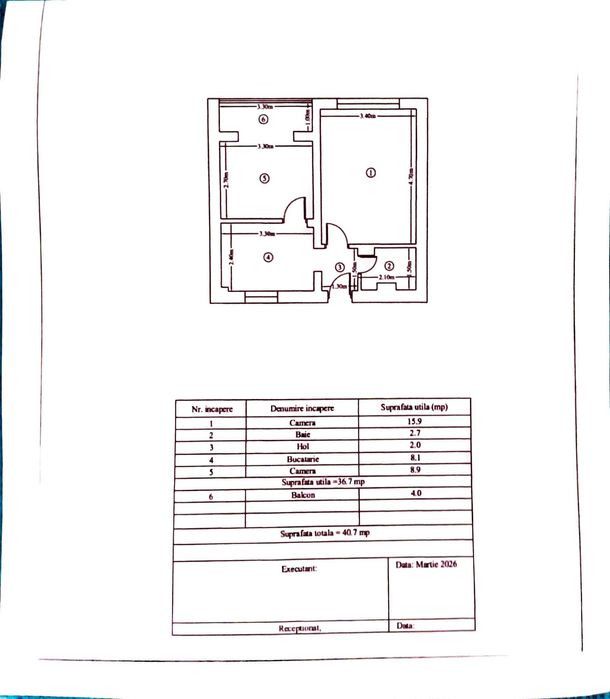 Apartament 2 camere 41 mp. str. Grigore Alexandrescu