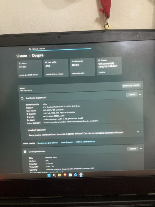 Laptop MSI THIN GF63 12UCX