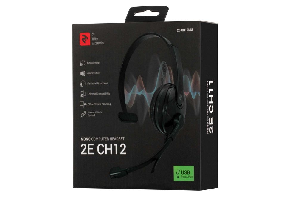 }Гарнитура для ПК 2E CH12 Mono On-Ear USB