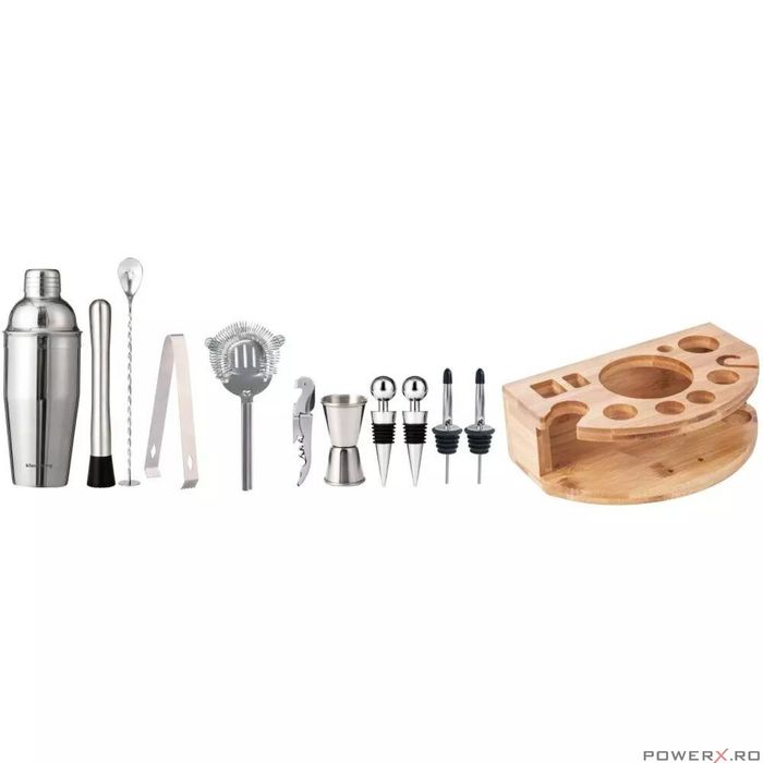 Set barman pentru bauturi, cocktailuri, shaker, 12 elemente, argintiu,