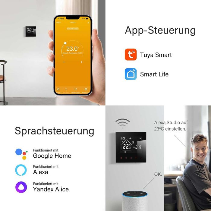 Termostat Beok WiFi,smart wireless inteligent încălzire prin pardoseală apă,boiler centrala termica,digital compatibil cu Alexa Google Home,3A,230V