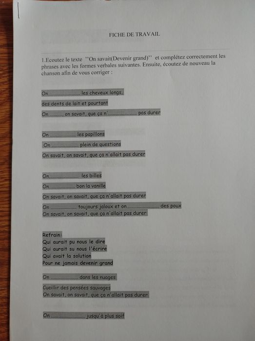 29 de Fișe, identice, cu exerciții pentru elevi despre L'imparfait
