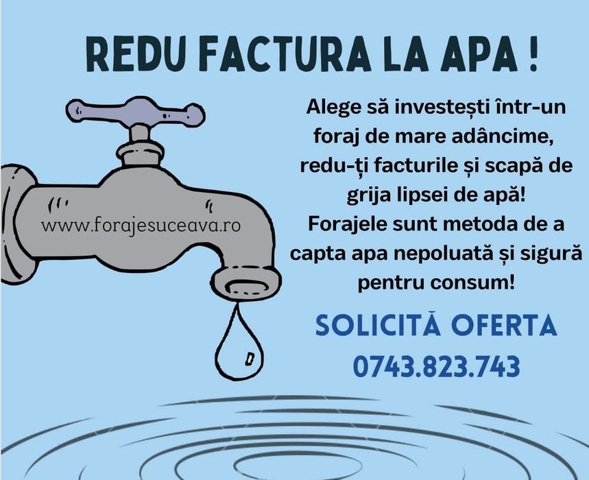 Executam foraje pentru apa potabila sau industriala