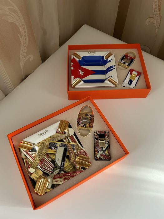 Луксозен подаръчен комплект за пури – пепелник, запалка и резачка